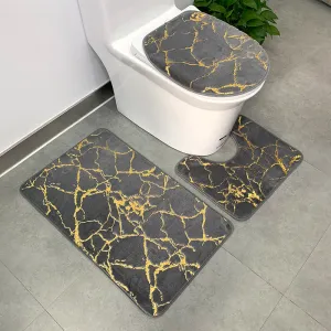 3 PCs Anti Skid Commode Mat Set(5415)-Grey Marble