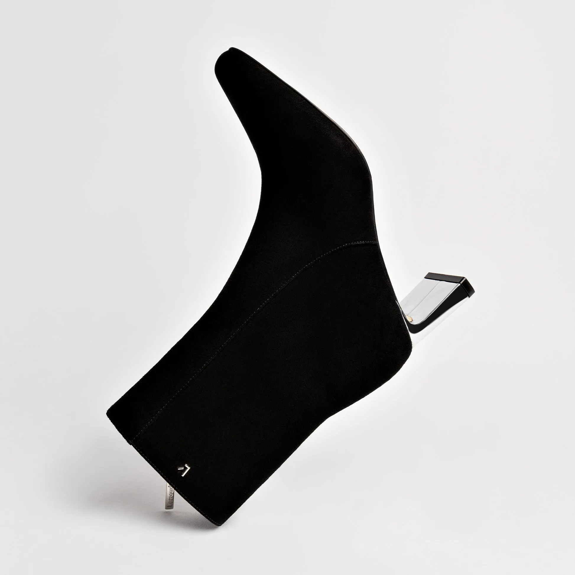 Alexis Bootie In Black Suede and Silver Heel