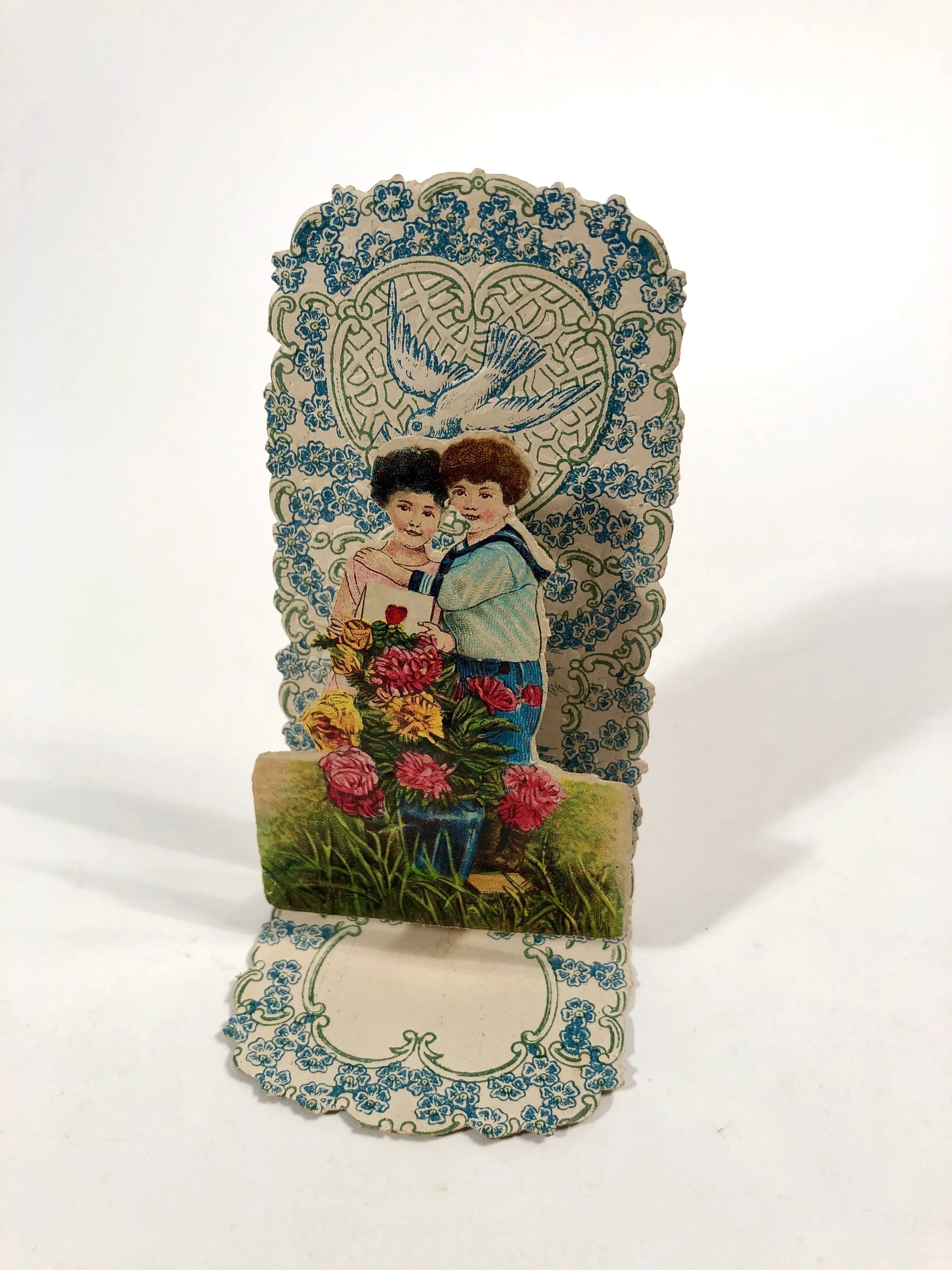 Antique Fold-Out Three Dimensional 1920's VALENTINE || Young Couple and Vase of Flowers