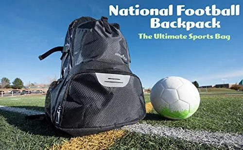 Athletico National Soccer Bag - Backpack for Soccer, Basketball & Football Includes Separate Cleat and Ball Holder (Black)