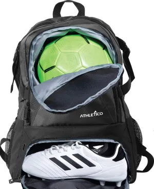 Athletico National Soccer Bag - Backpack for Soccer, Basketball & Football Includes Separate Cleat and Ball Holder (Black)