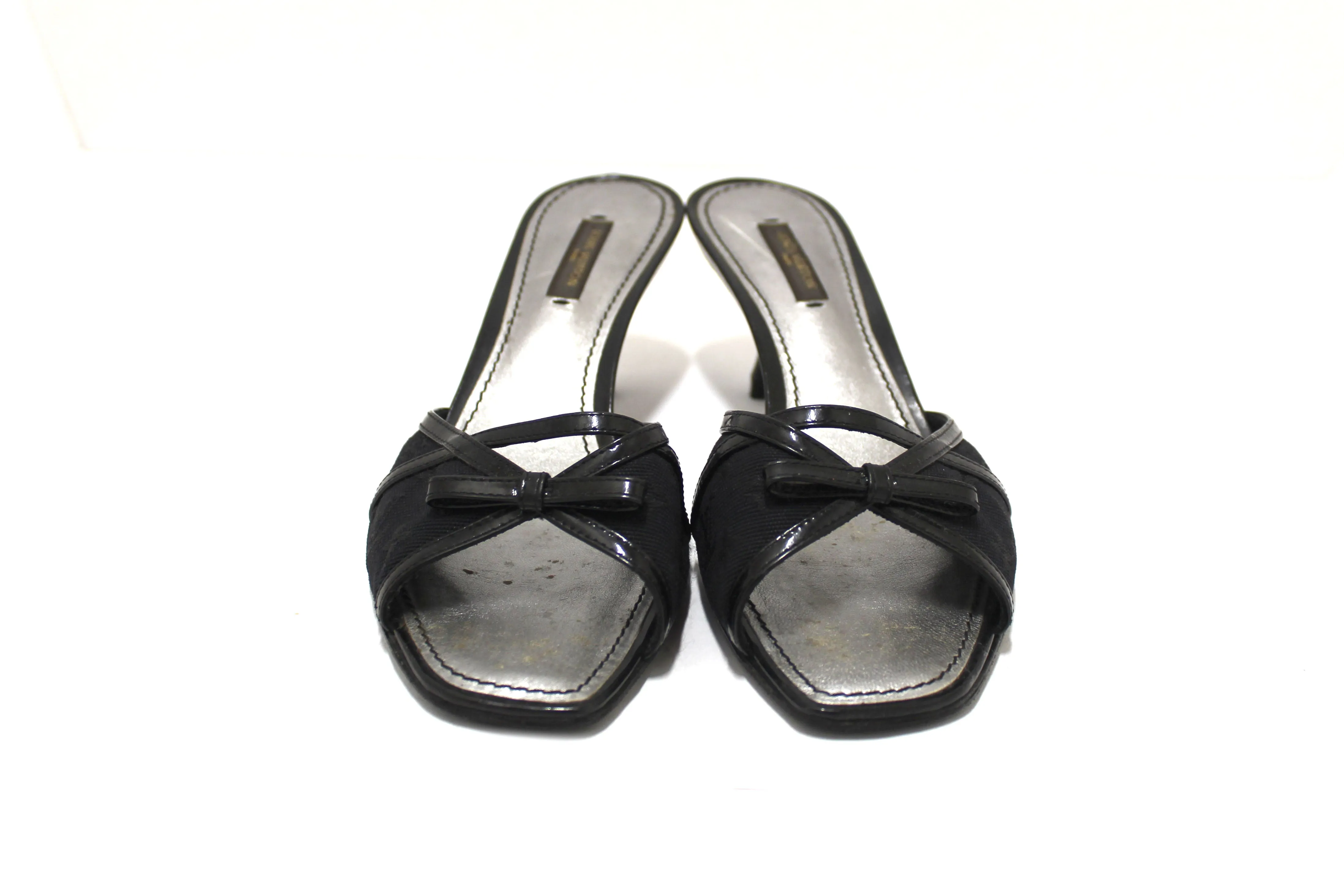 Authentic Louis Vuitton Black Mini Lin Slide on Heels Size 38