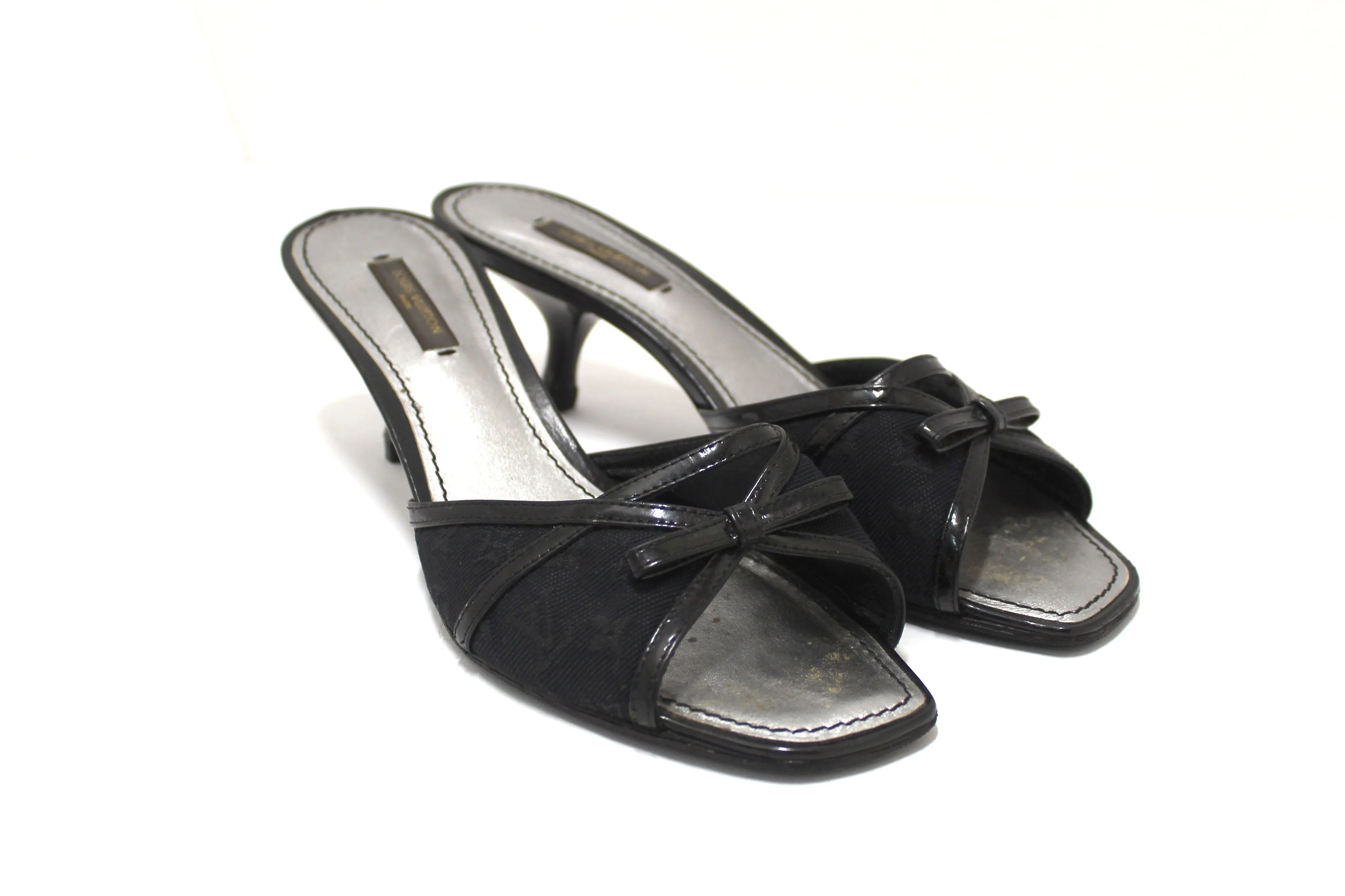 Authentic Louis Vuitton Black Mini Lin Slide on Heels Size 38