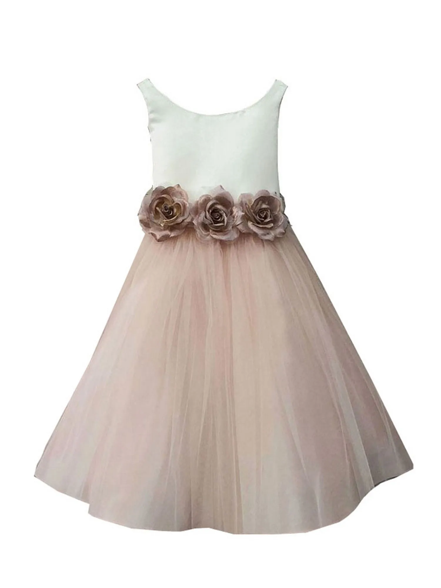 Baby Girls Blush Silk Satin Tulle Flower Girl Dress 6-24M