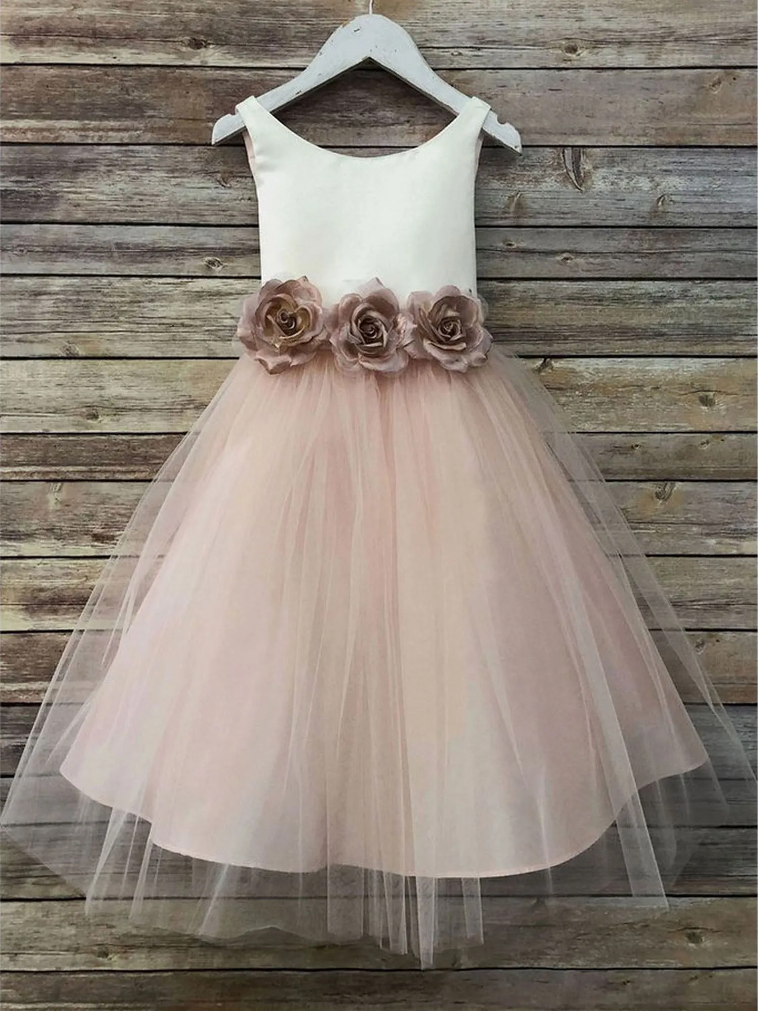 Baby Girls Blush Silk Satin Tulle Flower Girl Dress 6-24M