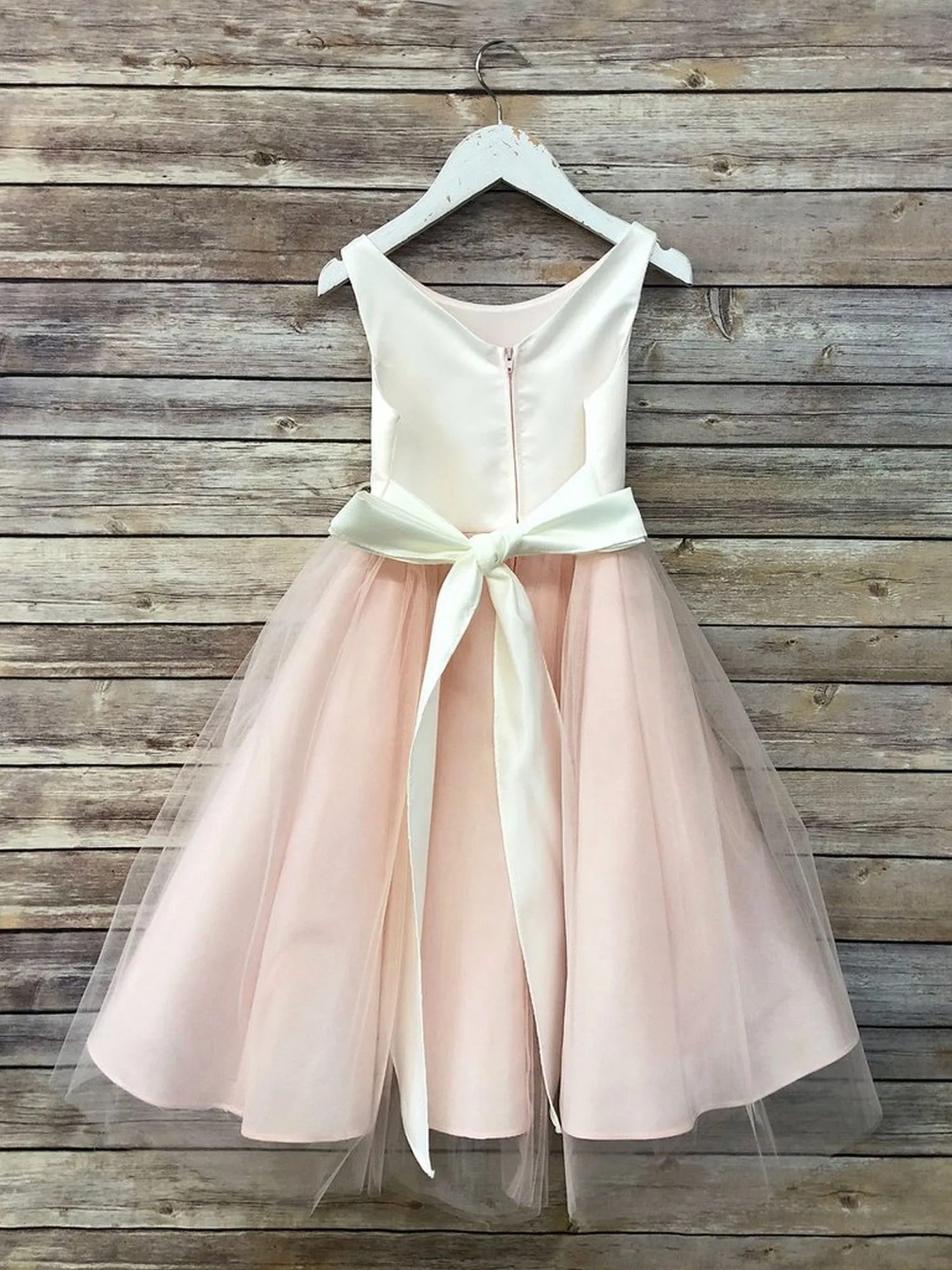 Baby Girls Blush Silk Satin Tulle Flower Girl Dress 6-24M