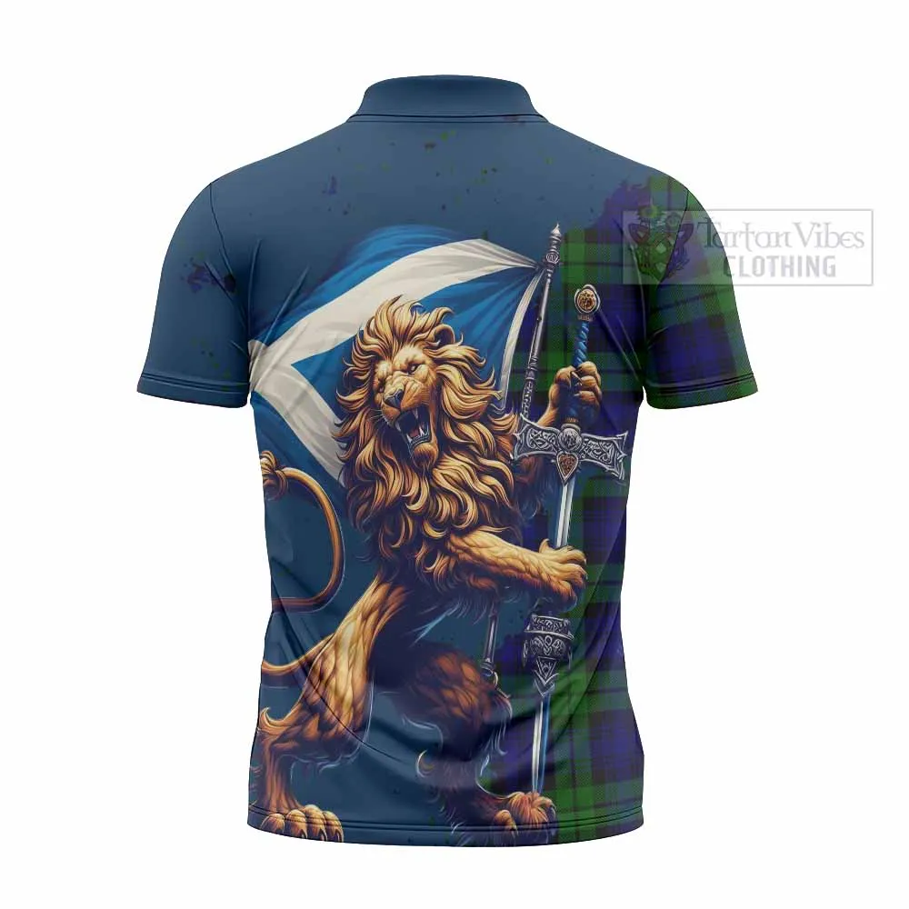 Bannatyne Tartan Family Crest Zipper Polo Shirt with Scottish Majestic Lion