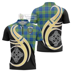 Barclay Hunting Ancient Tartan Zipper Polo Shirt with Family Crest and Celtic Symbol Style