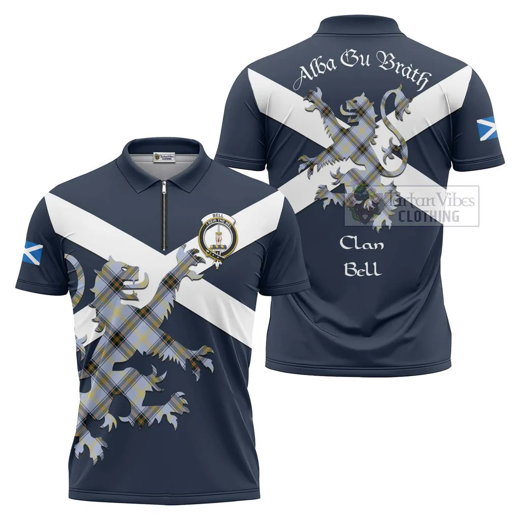 Bell Tartan Lion Rampant Zipper Polo Shirt Proudly Display Your Heritage with Alba Gu Brath and Clan Name