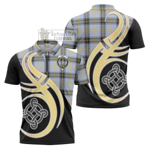 Bell Tartan Zipper Polo Shirt with Family Crest and Celtic Symbol Style