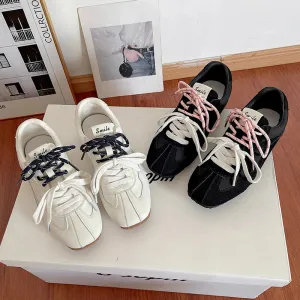 binfenxie  -  New Retro Lacing Breathable Women's Thick Bottom Pleated Casual Sneakers White Shoes