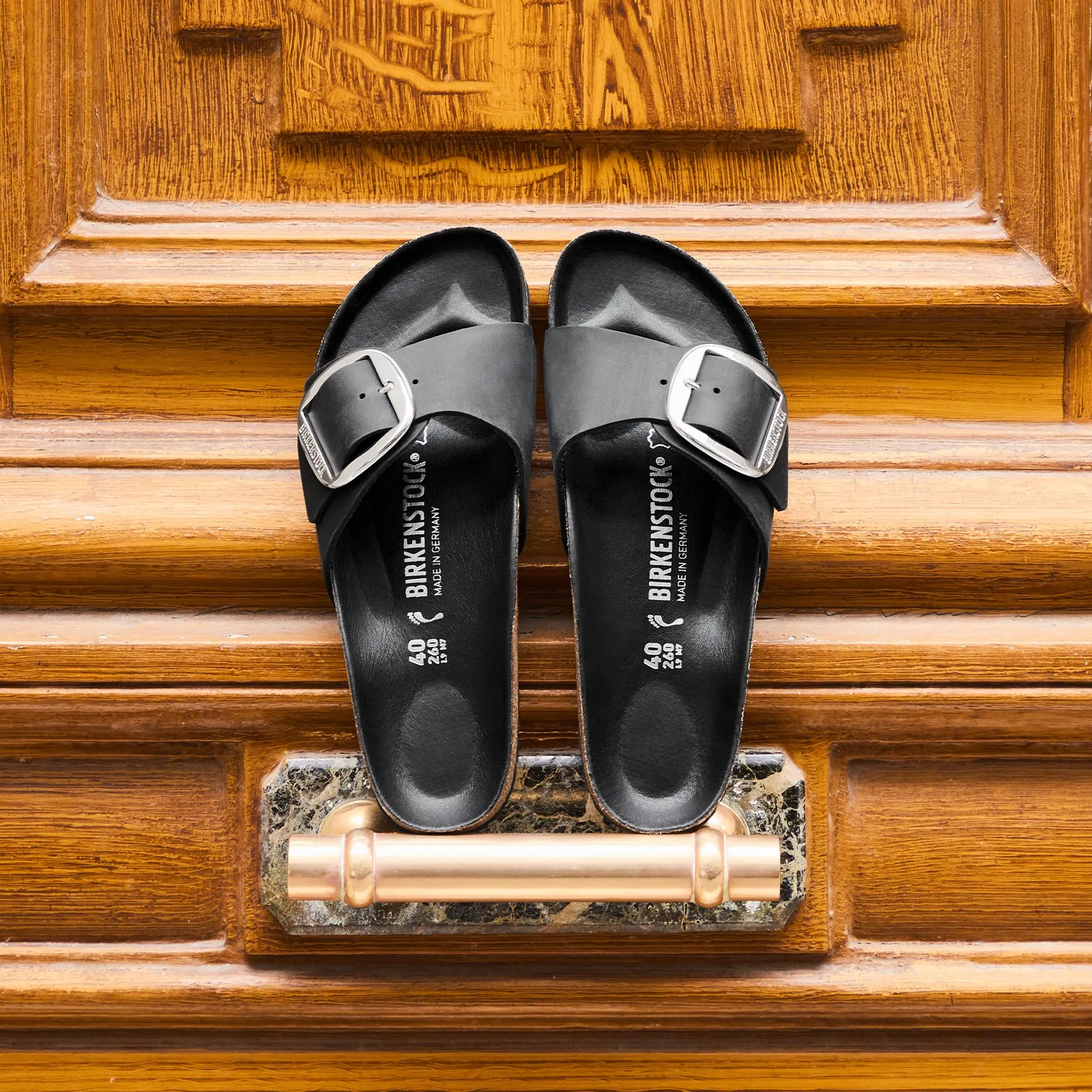 Birkenstock Madrid Big Buckle Narrow Slide Sandal (Women) - Black Leather