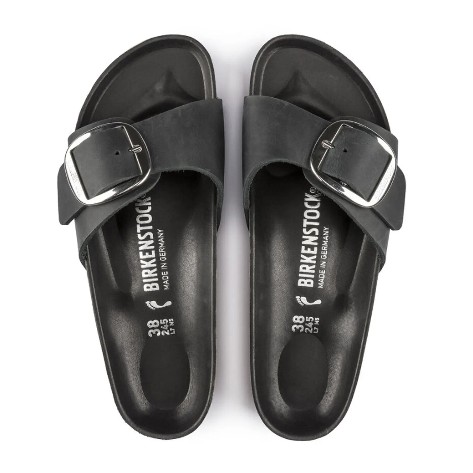 Birkenstock Madrid Big Buckle Narrow Slide Sandal (Women) - Black Leather