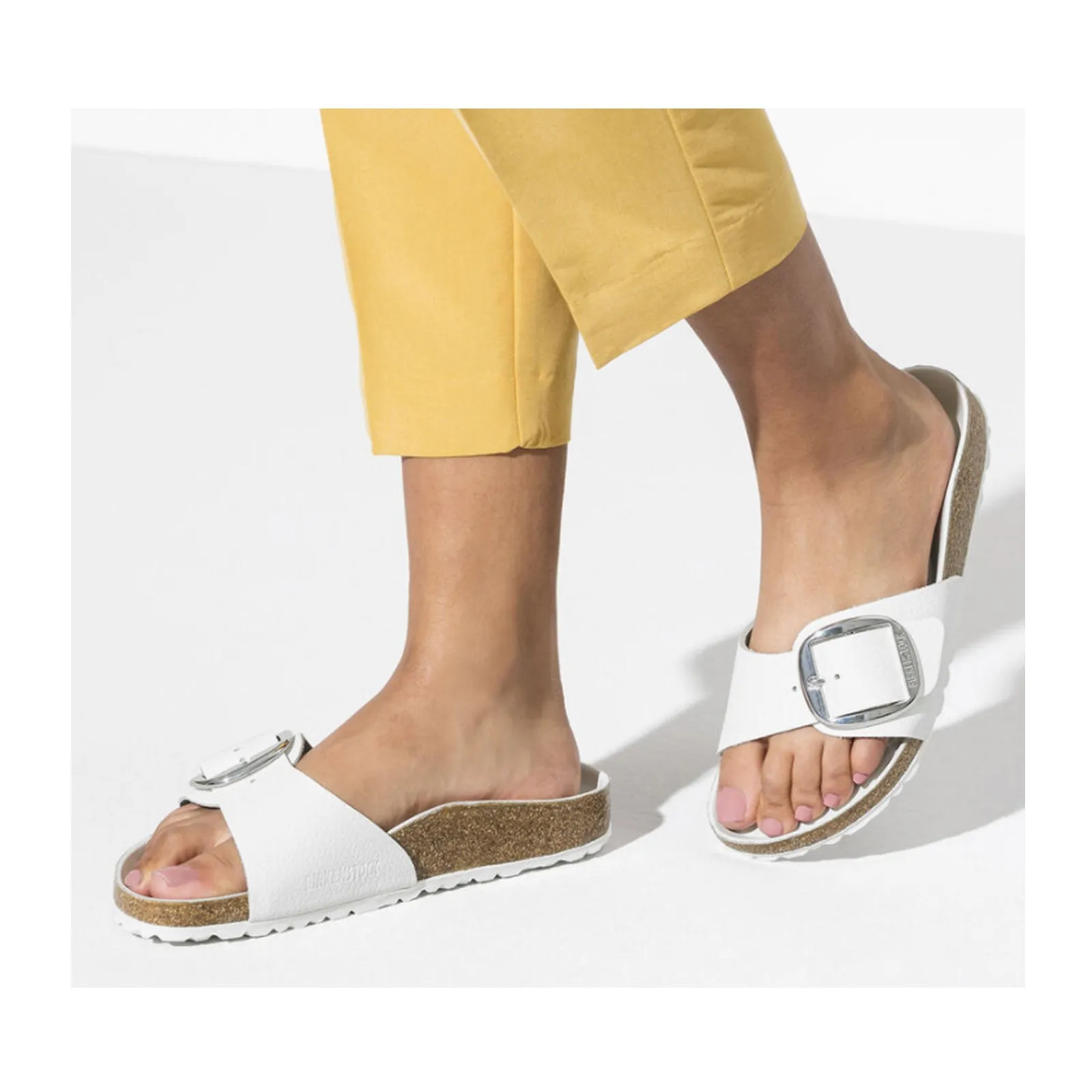 Birkenstock Madrid Big Buckle Slide Sandal (Women) - White Leather