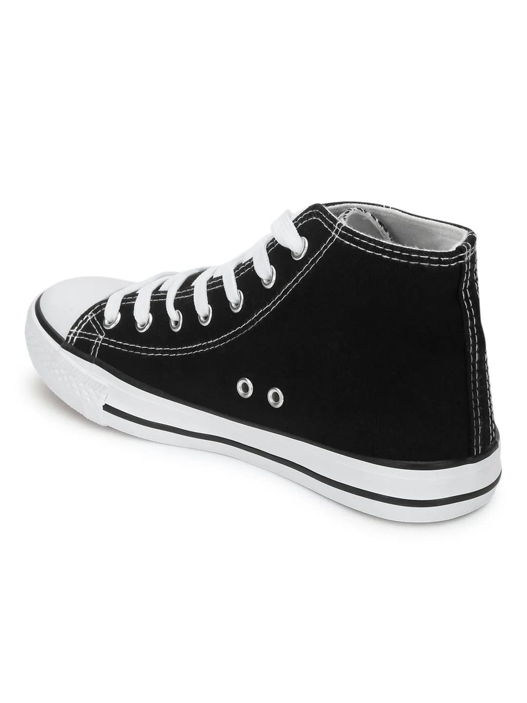 Black Canvas High Ankle Stylish Lace-Up Sneakers (TC-CAN2-BLK)