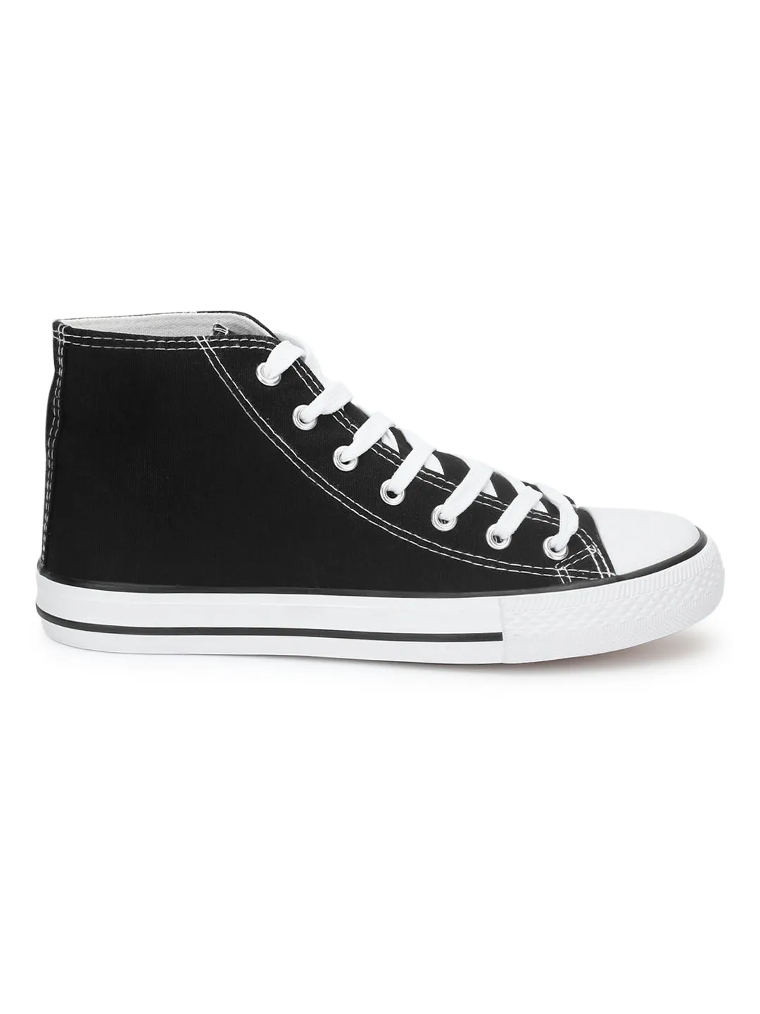 Black Canvas High Ankle Stylish Lace-Up Sneakers (TC-CAN2-BLK)