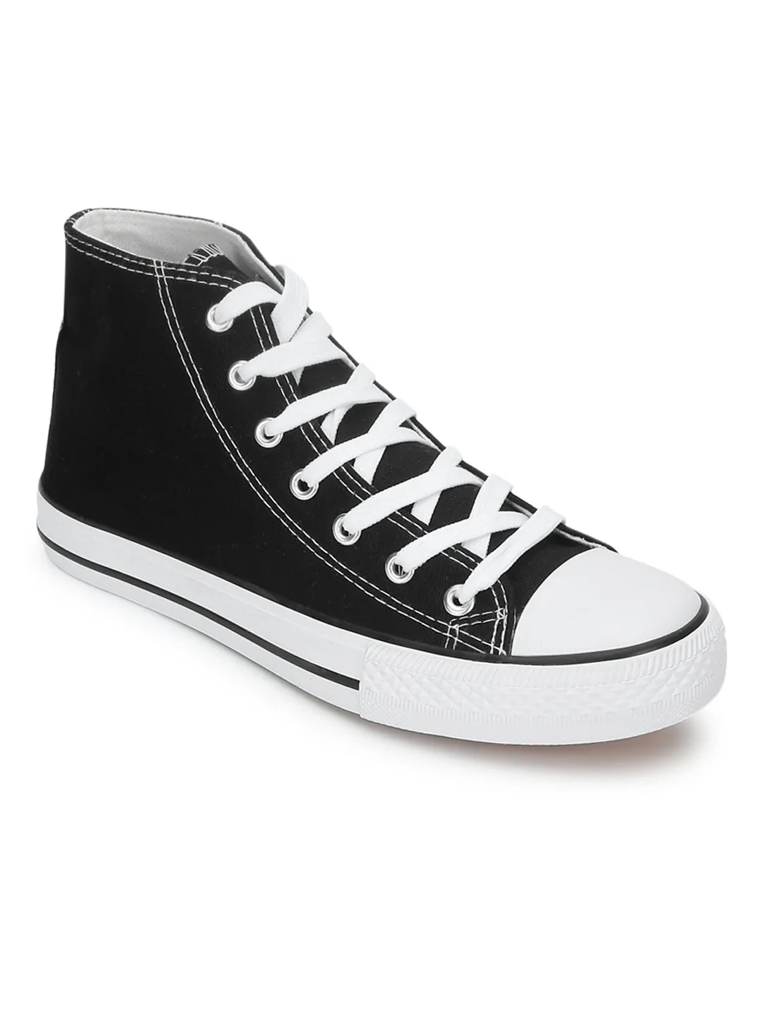 Black Canvas High Ankle Stylish Lace-Up Sneakers (TC-CAN2-BLK)