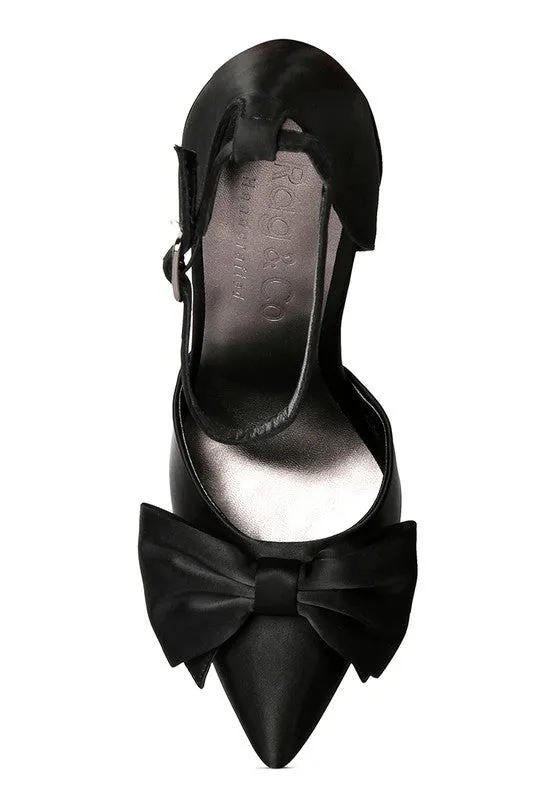 Black Dingles Green Bow Embellished Satin Stiletto