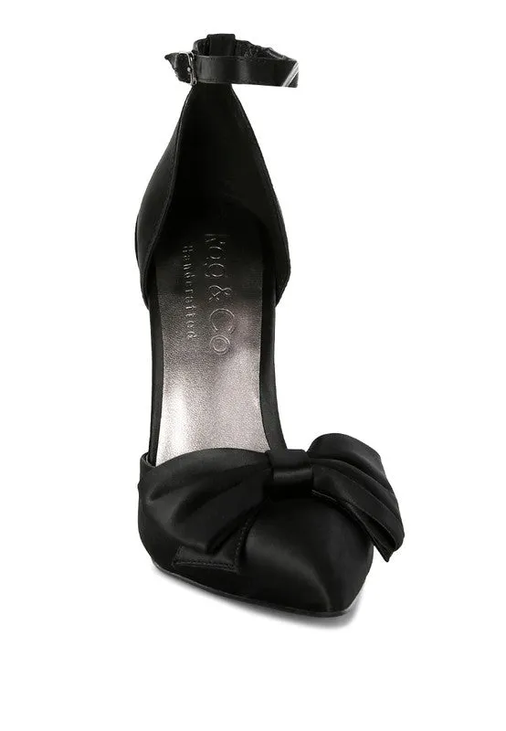 Black Dingles Green Bow Embellished Satin Stiletto