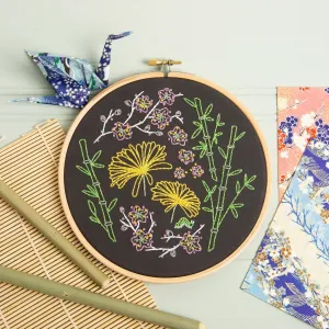 Black Japanese Garden Embroidery Kit