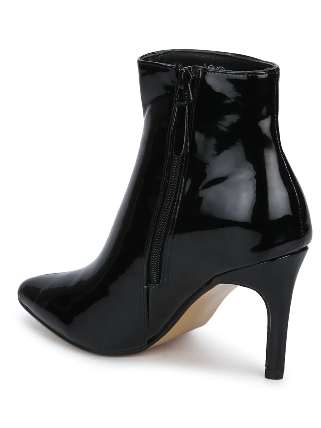 Black Patent Low Heel Ankle Boots