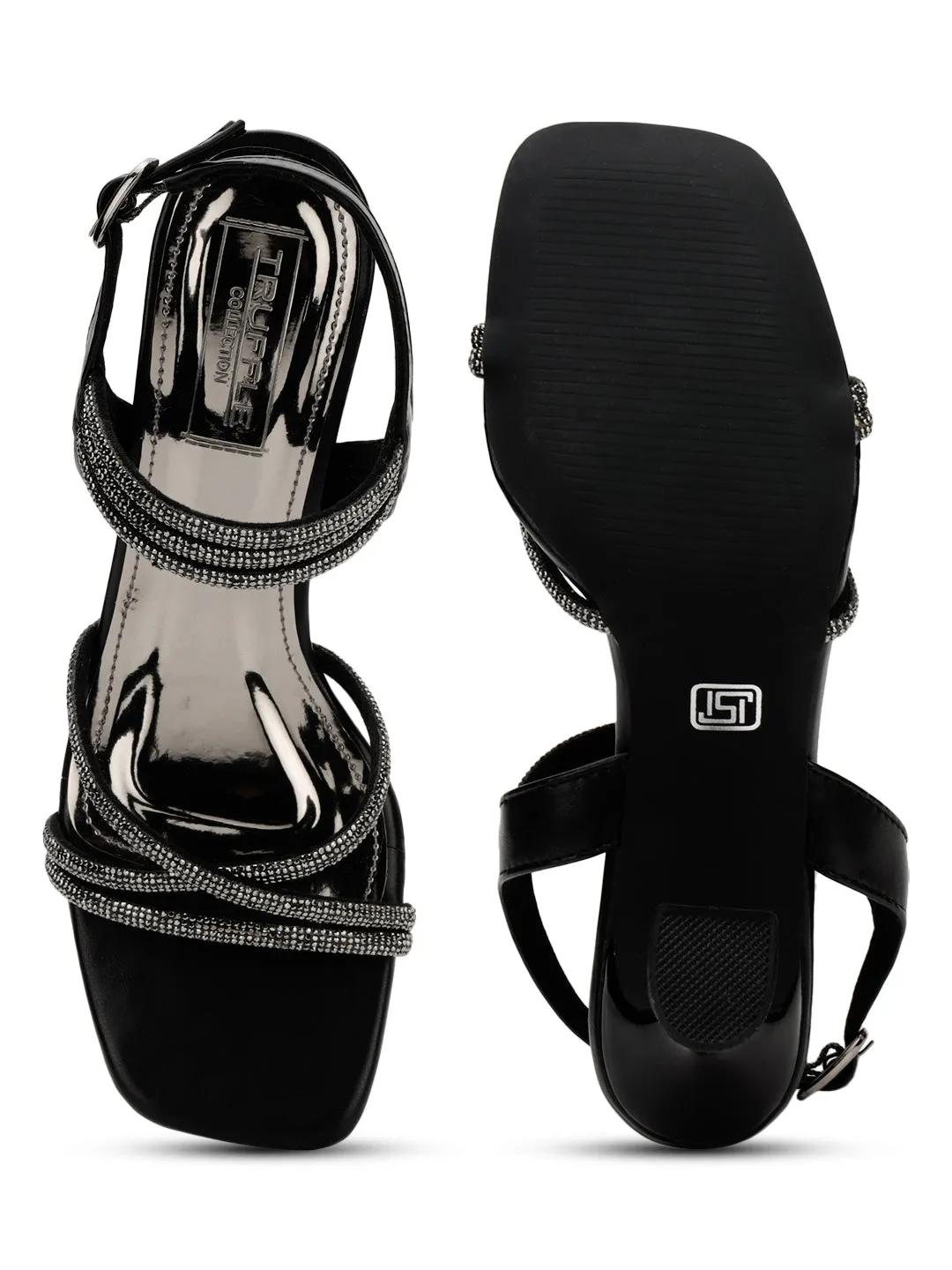 Black PU Stiletto Diamond Sandals (TP10378-BLK)