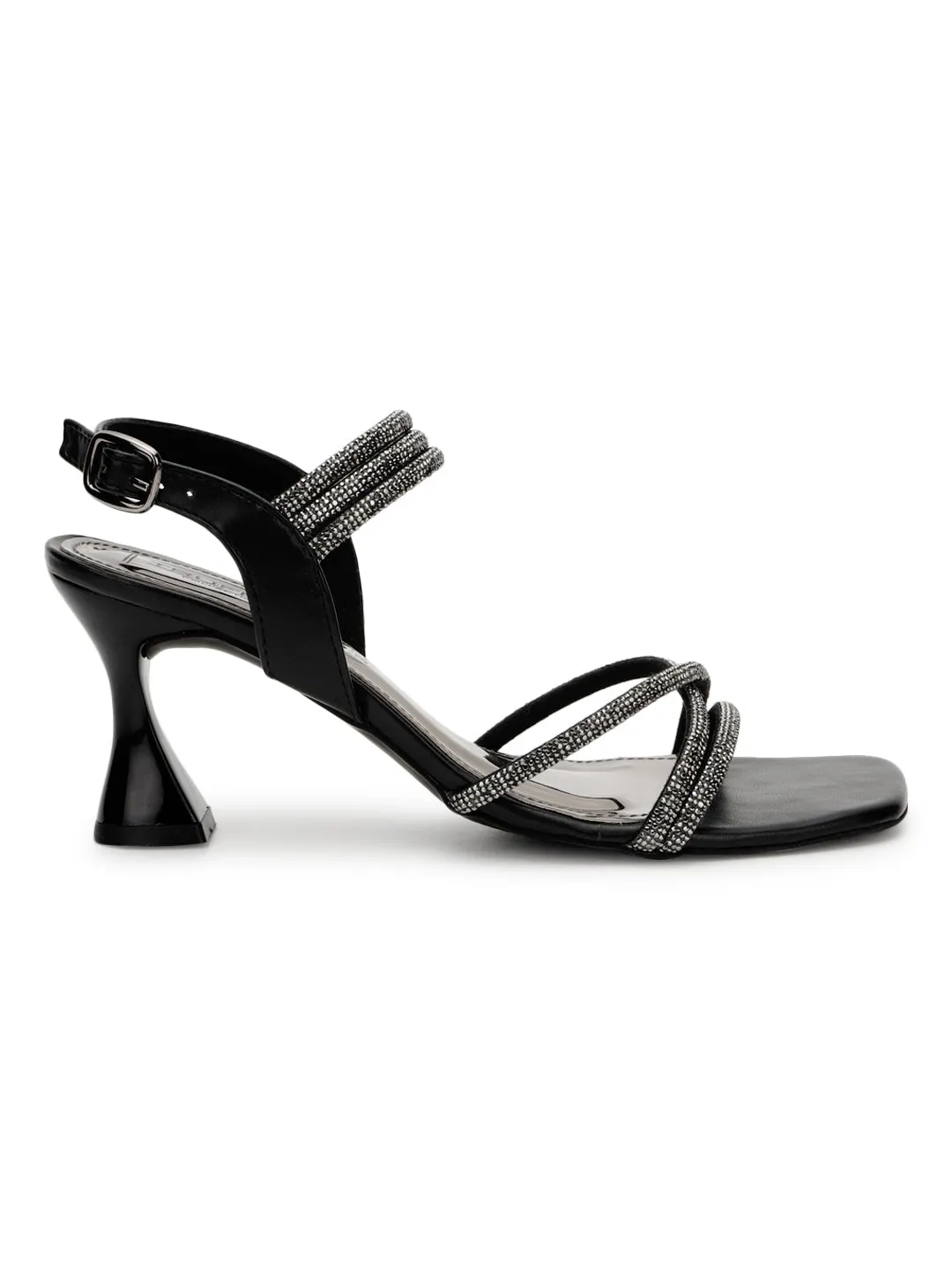 Black PU Stiletto Diamond Sandals (TP10378-BLK)