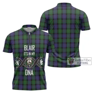 Blair Tartan Zipper Polo Shirt with Family Crest DNA In Me Style