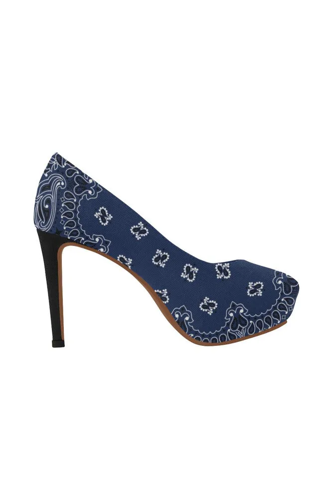 blue bandanna Women's High Heels (Model 044)