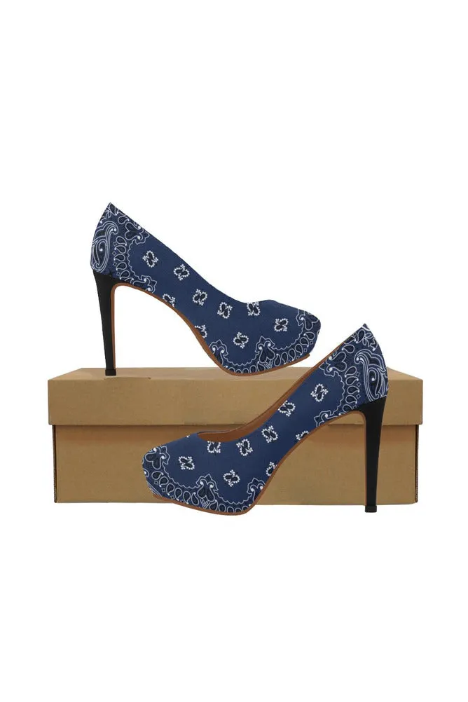 blue bandanna Women's High Heels (Model 044)