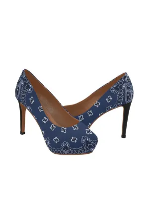 blue bandanna Women's High Heels (Model 044)