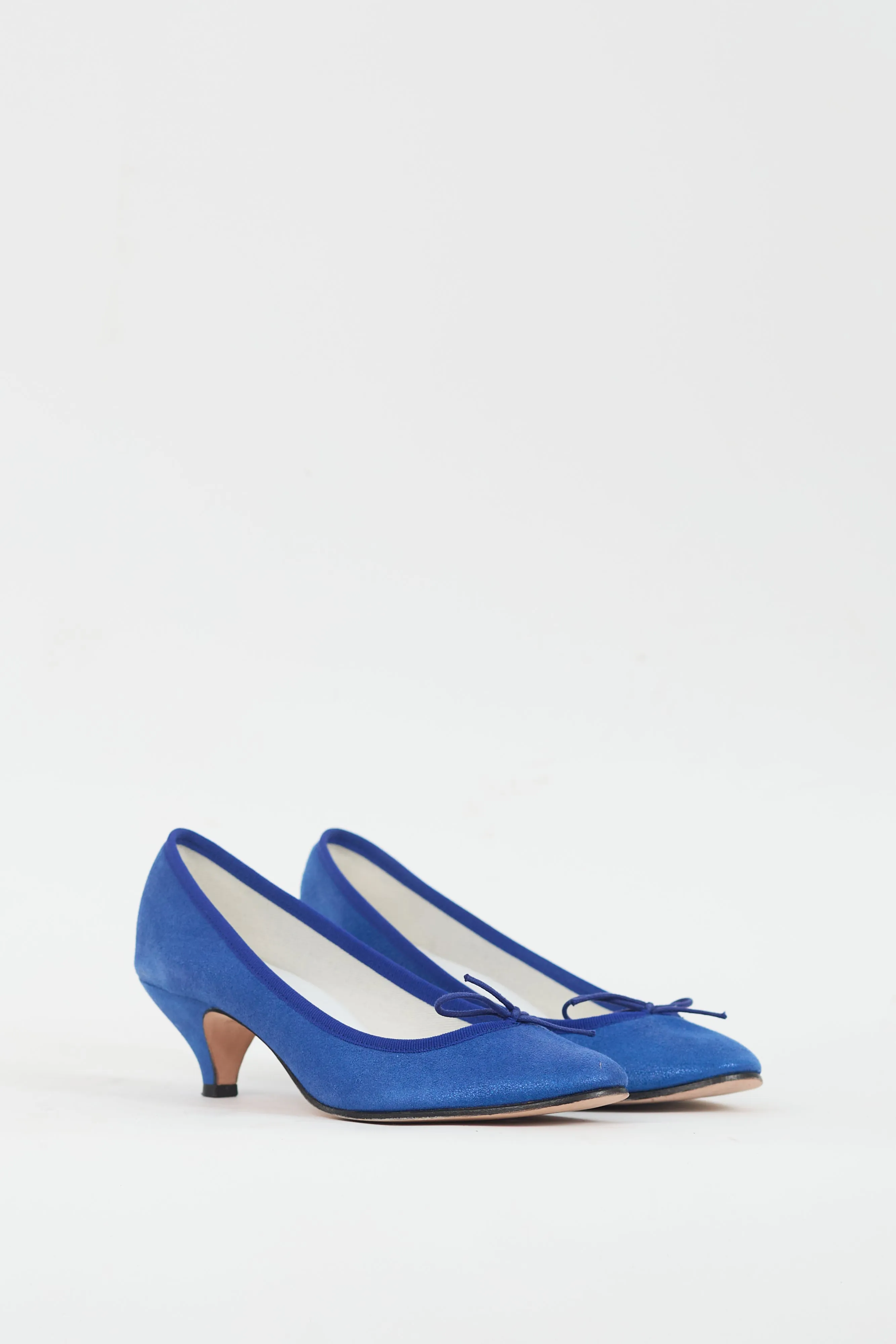 Blue Gisele Faux Leather Bow Heel