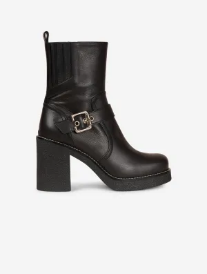 Boots biker en cuir noir