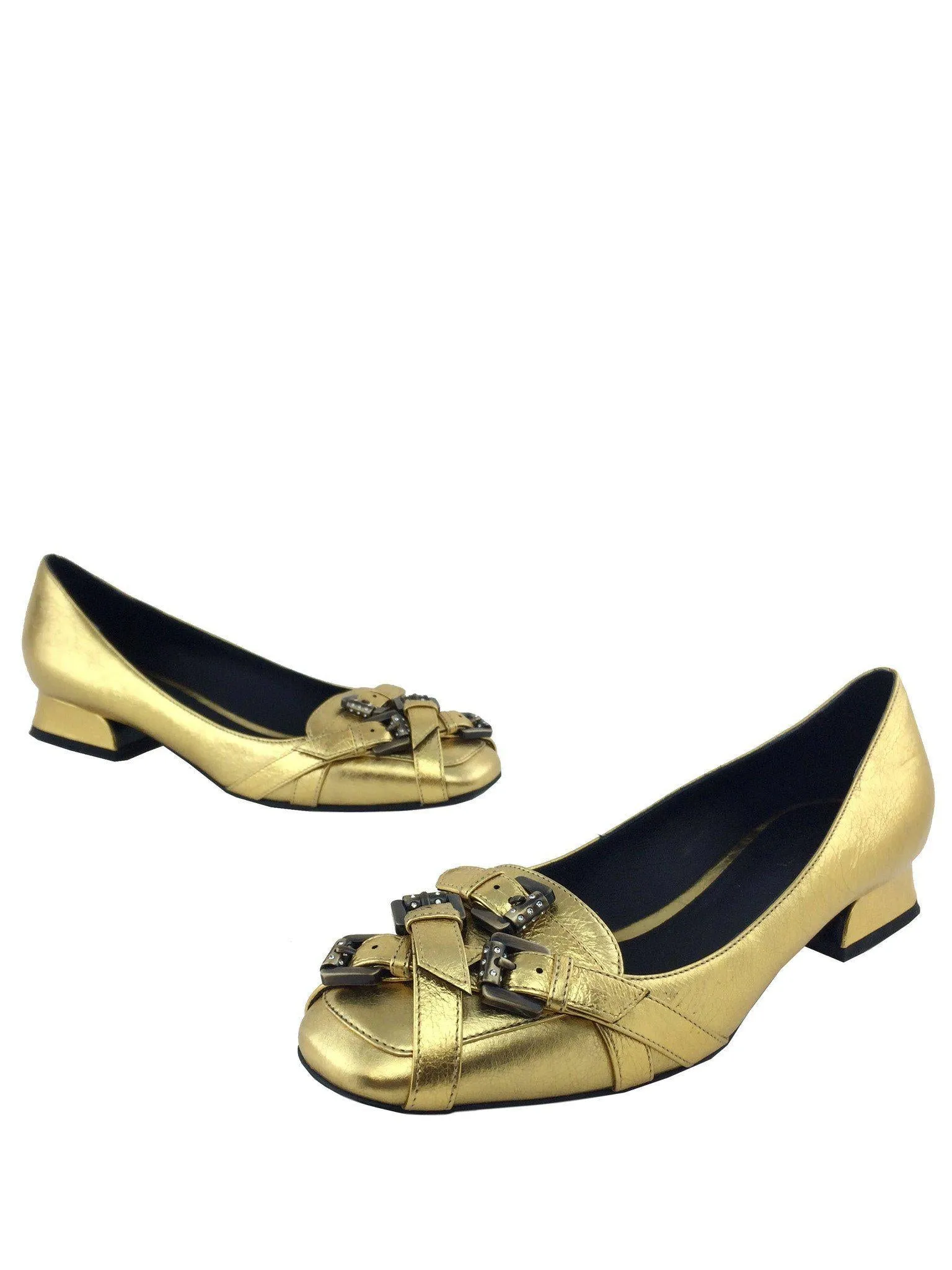 Bottega Veneta Embellished Metallic Leather Ballerinas Size 7.5