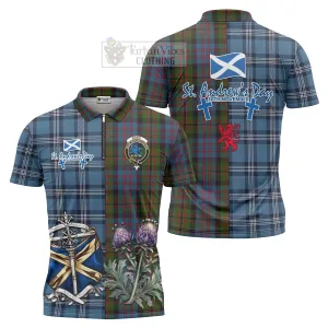 Bowie Tartan Zipper Polo Shirt Happy St. Andrew's Day Half Tartan Style