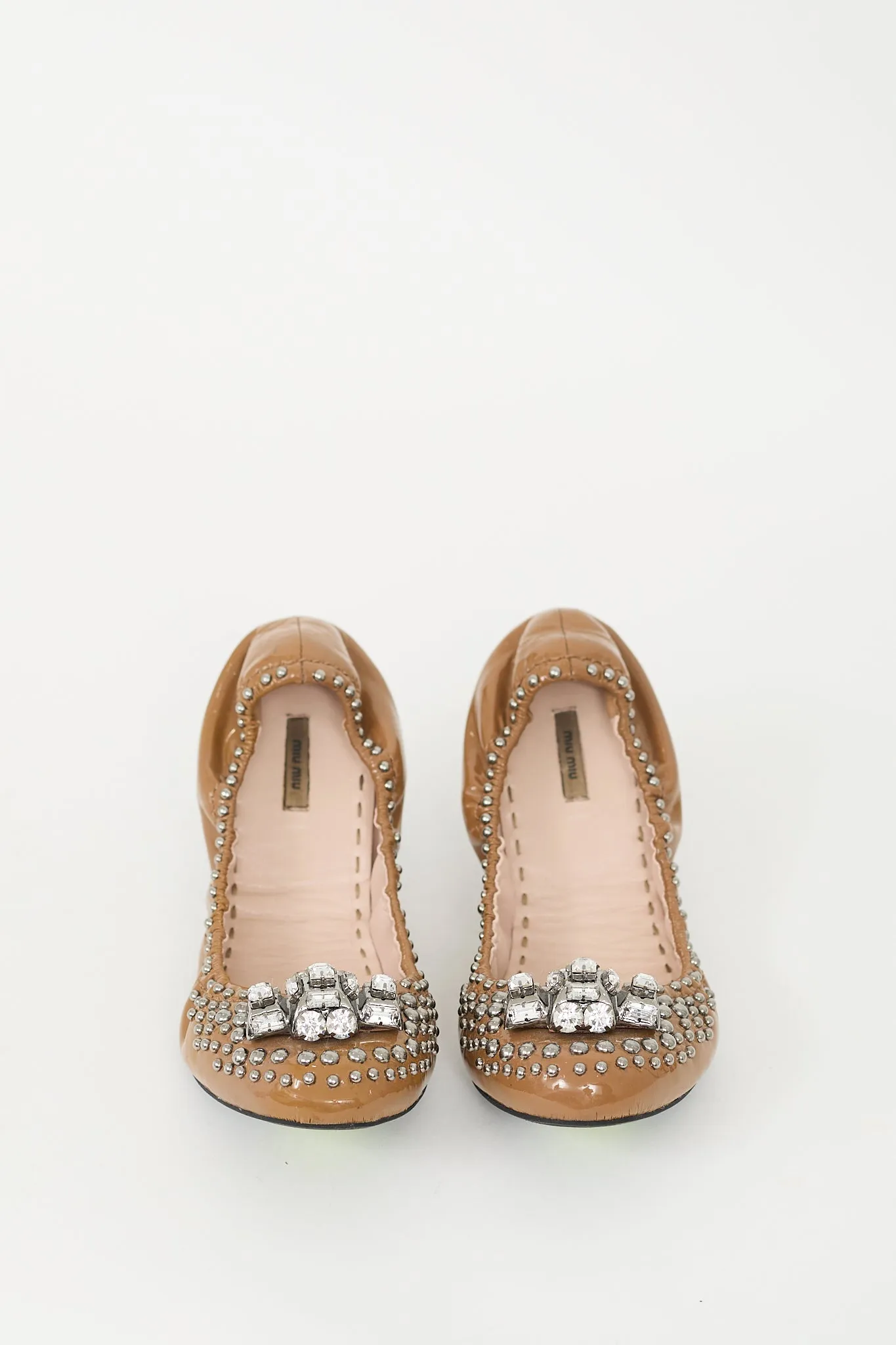 Brown Patent Leather Embellished Flat