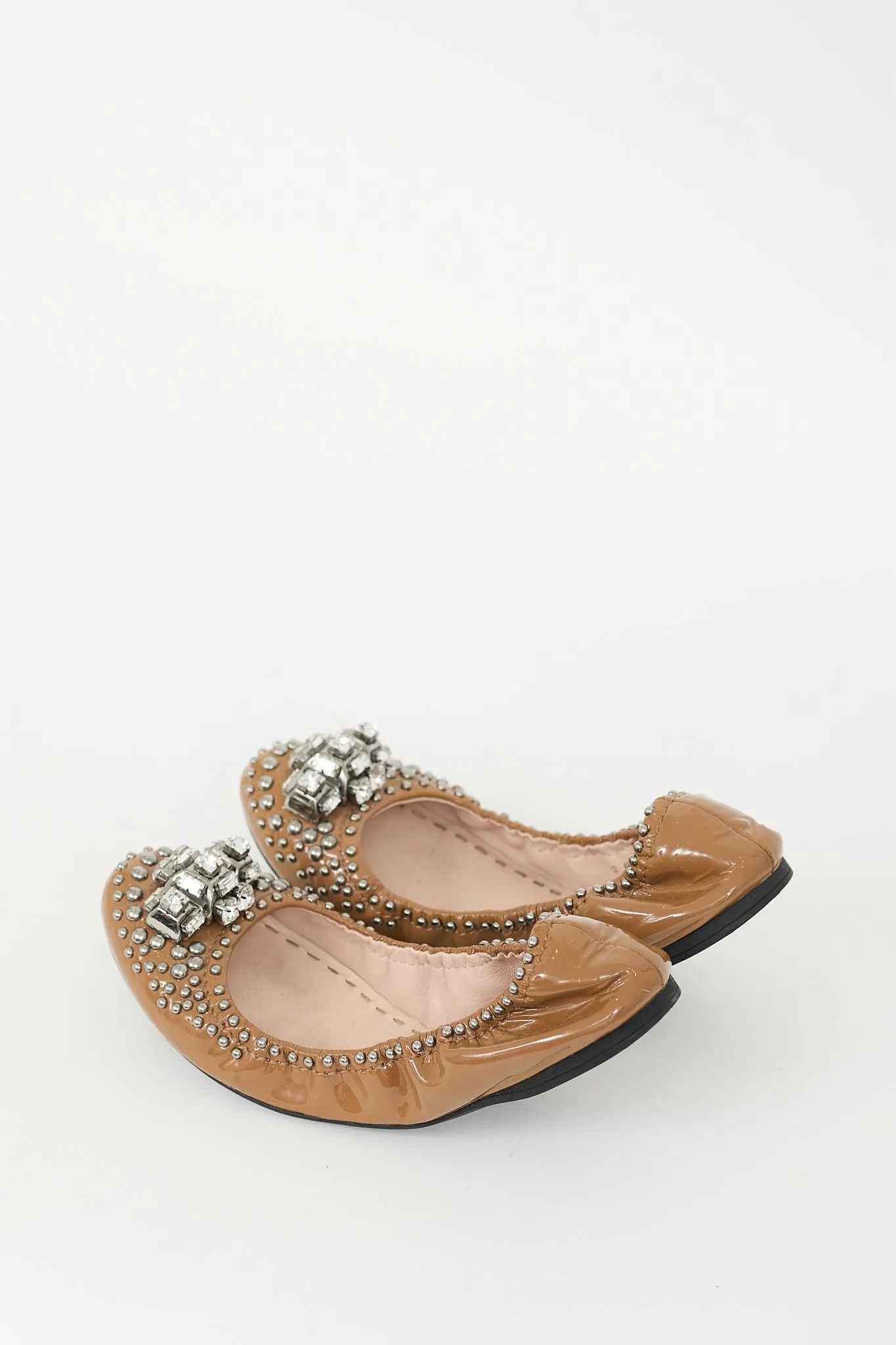 Brown Patent Leather Embellished Flat