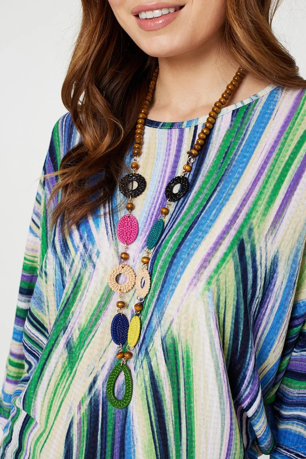 Brushstroke Print Top with Necklace