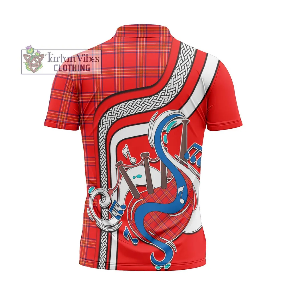 Burnett Modern Tartan Zipper Polo Shirt with Epic Bagpipe Style