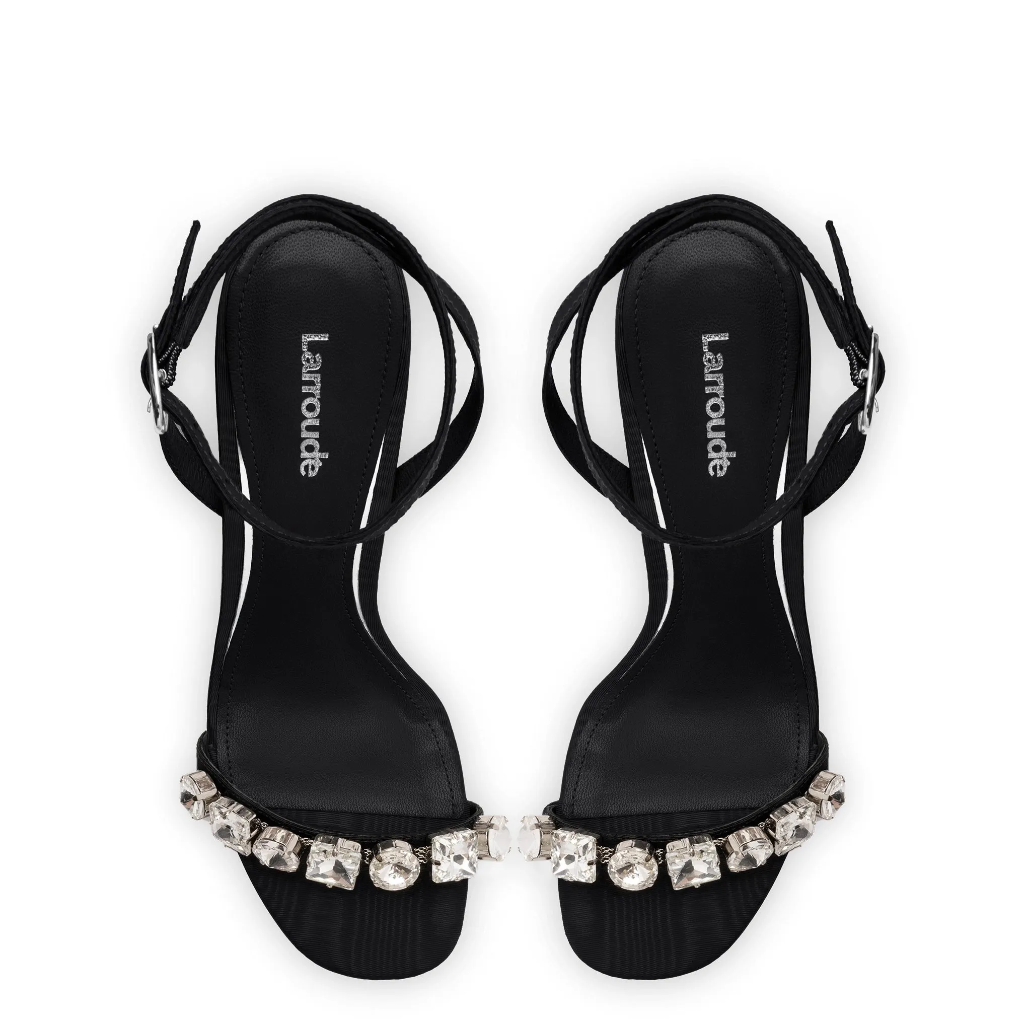 Calypso Sandal In Black Fabric and Crystals