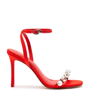 Calypso Sandal In Red Fabric and Crystals