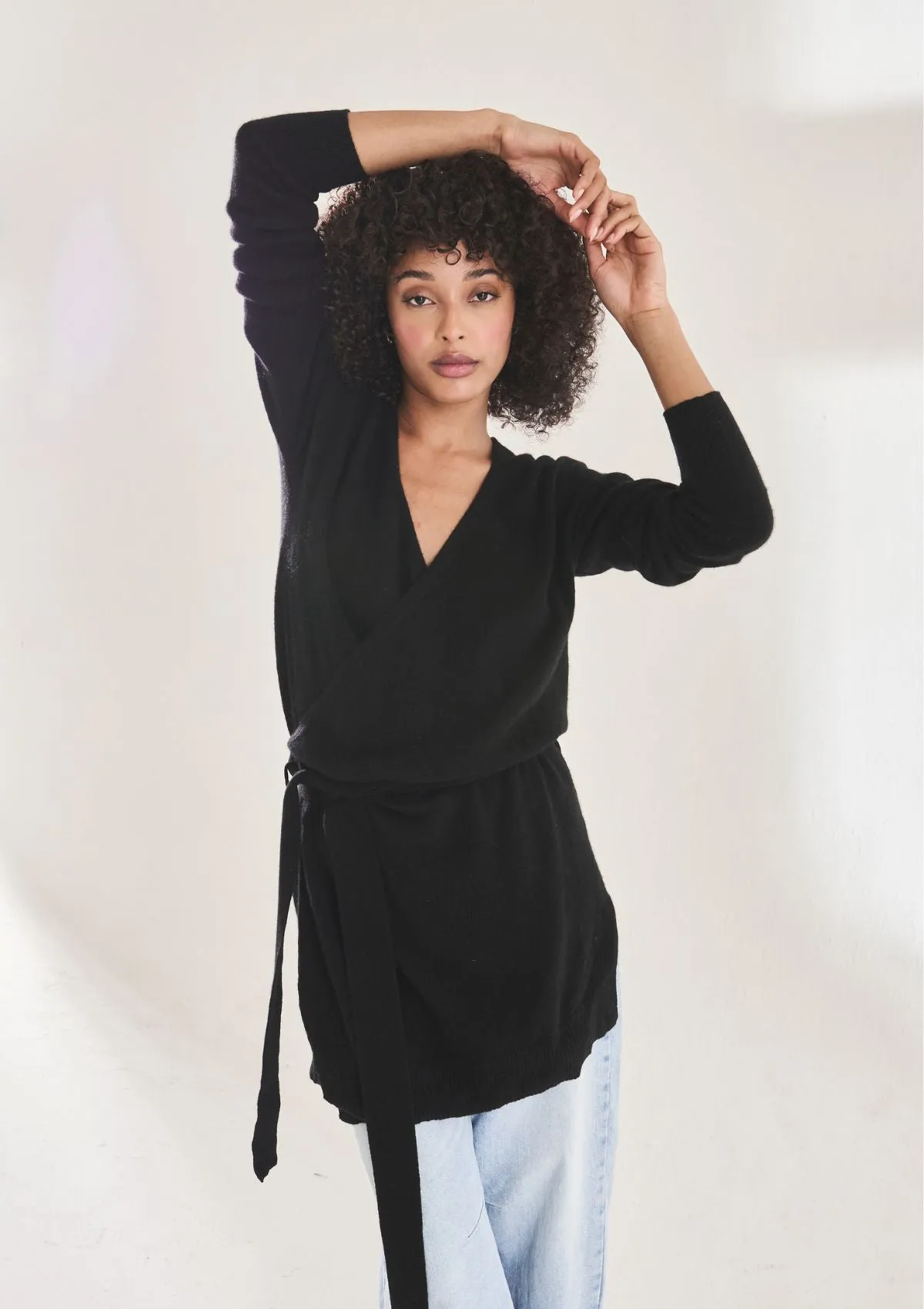 Cashmere Wrap Cardigan in Black