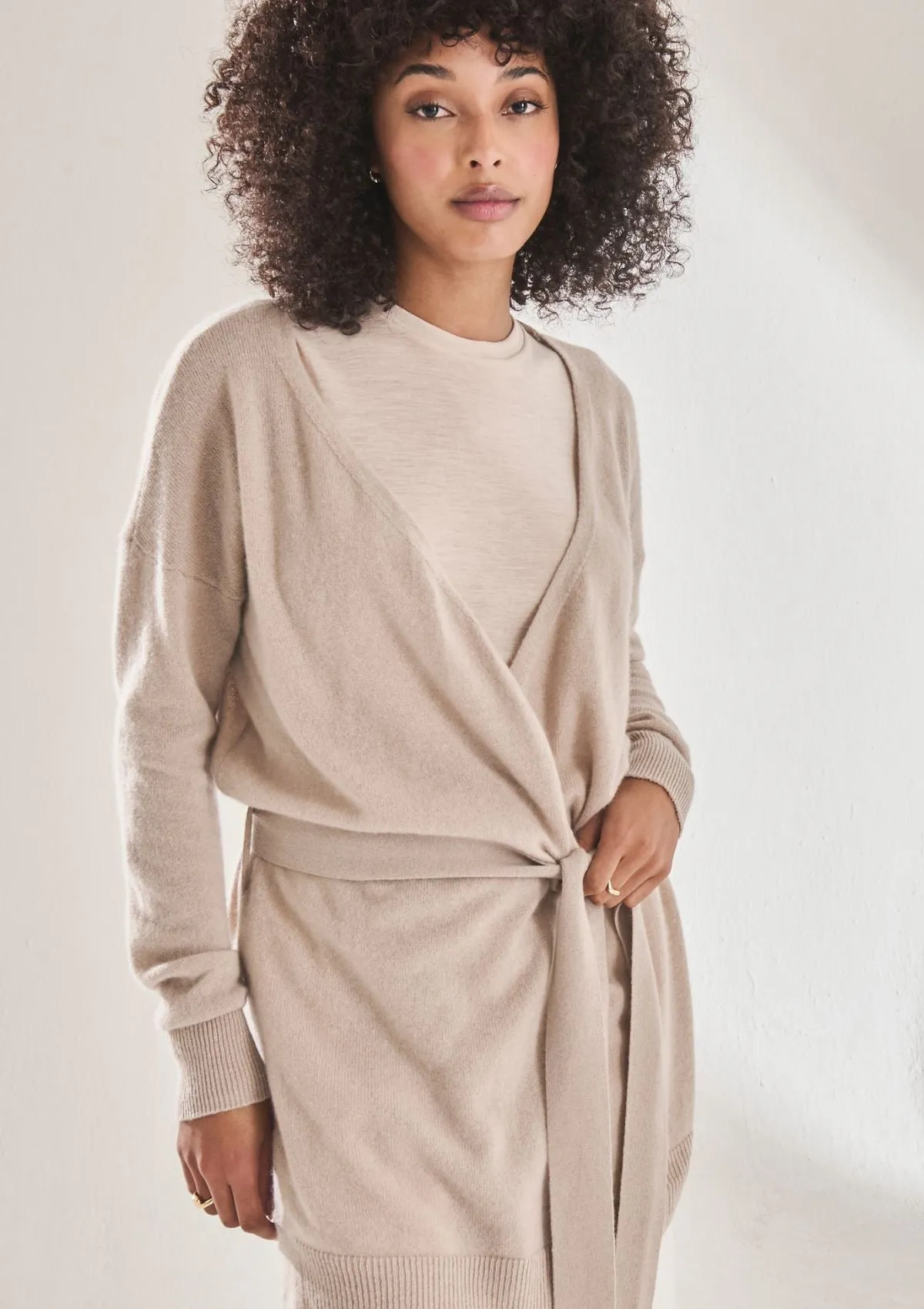 Cashmere Wrap Cardigan in Jute