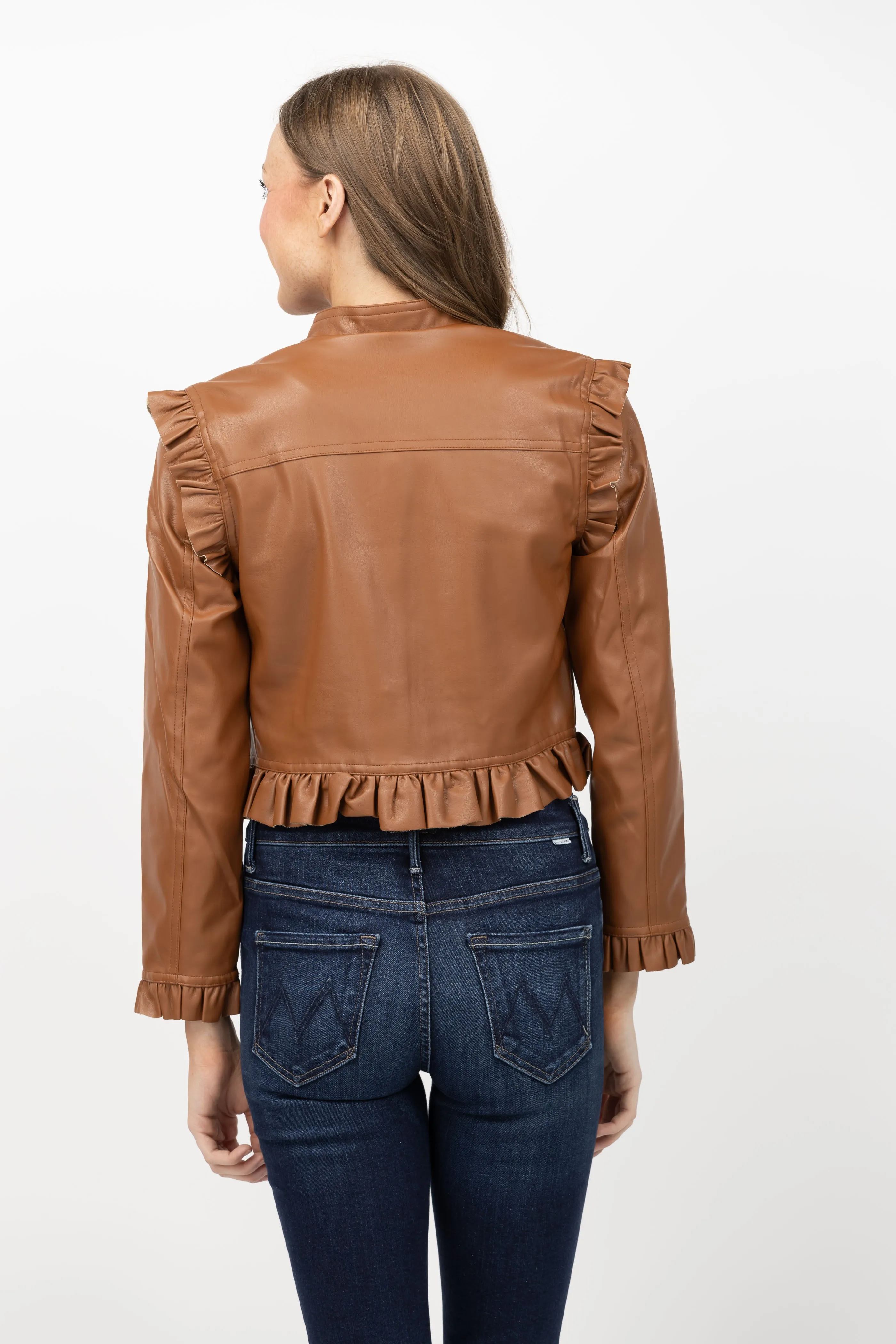 Central Park West Celine Girly Moto Jacket in Saddle Brown