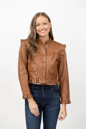 Central Park West Celine Girly Moto Jacket in Saddle Brown