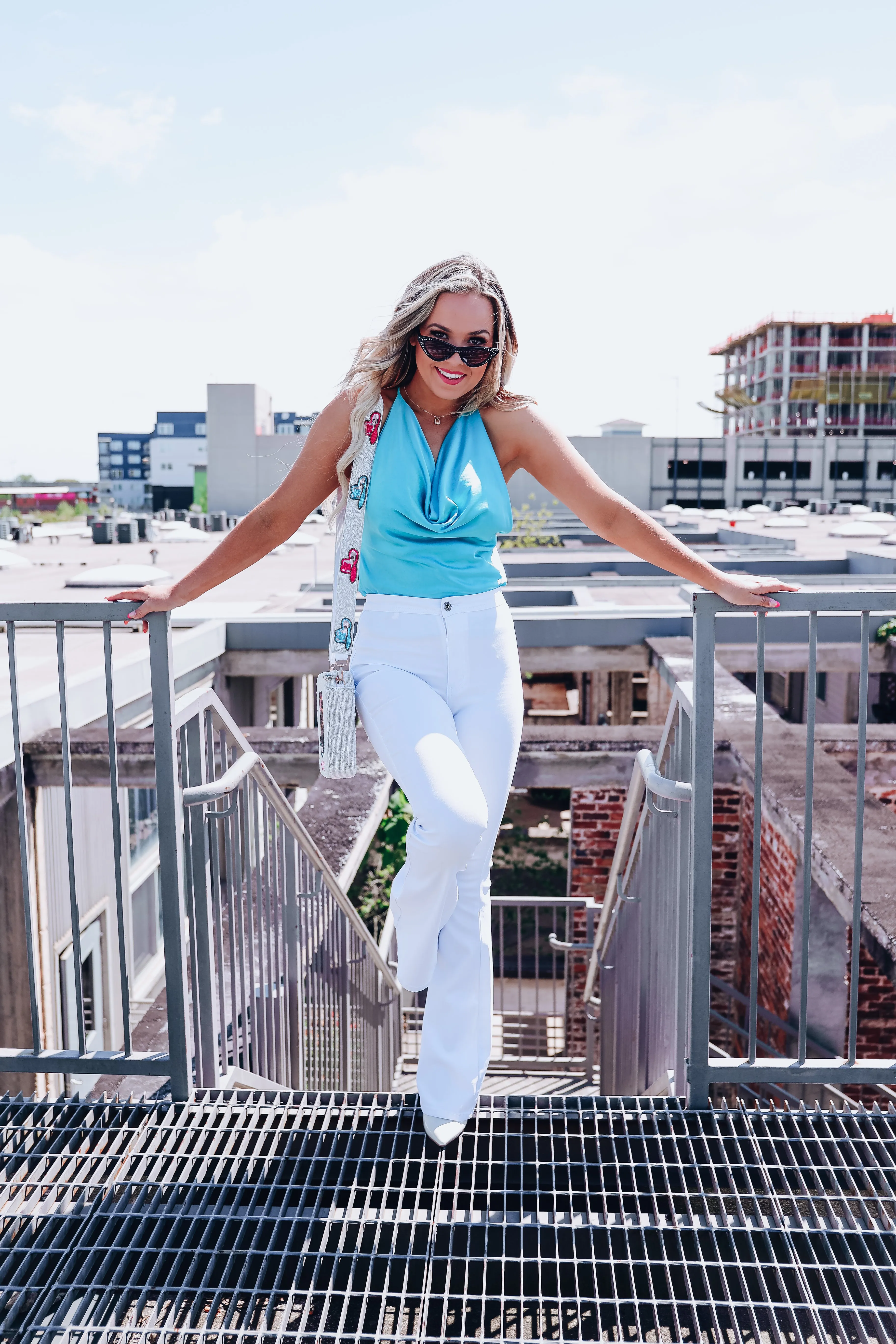 Charlise Cowl Neck Halter Top - Turquoise