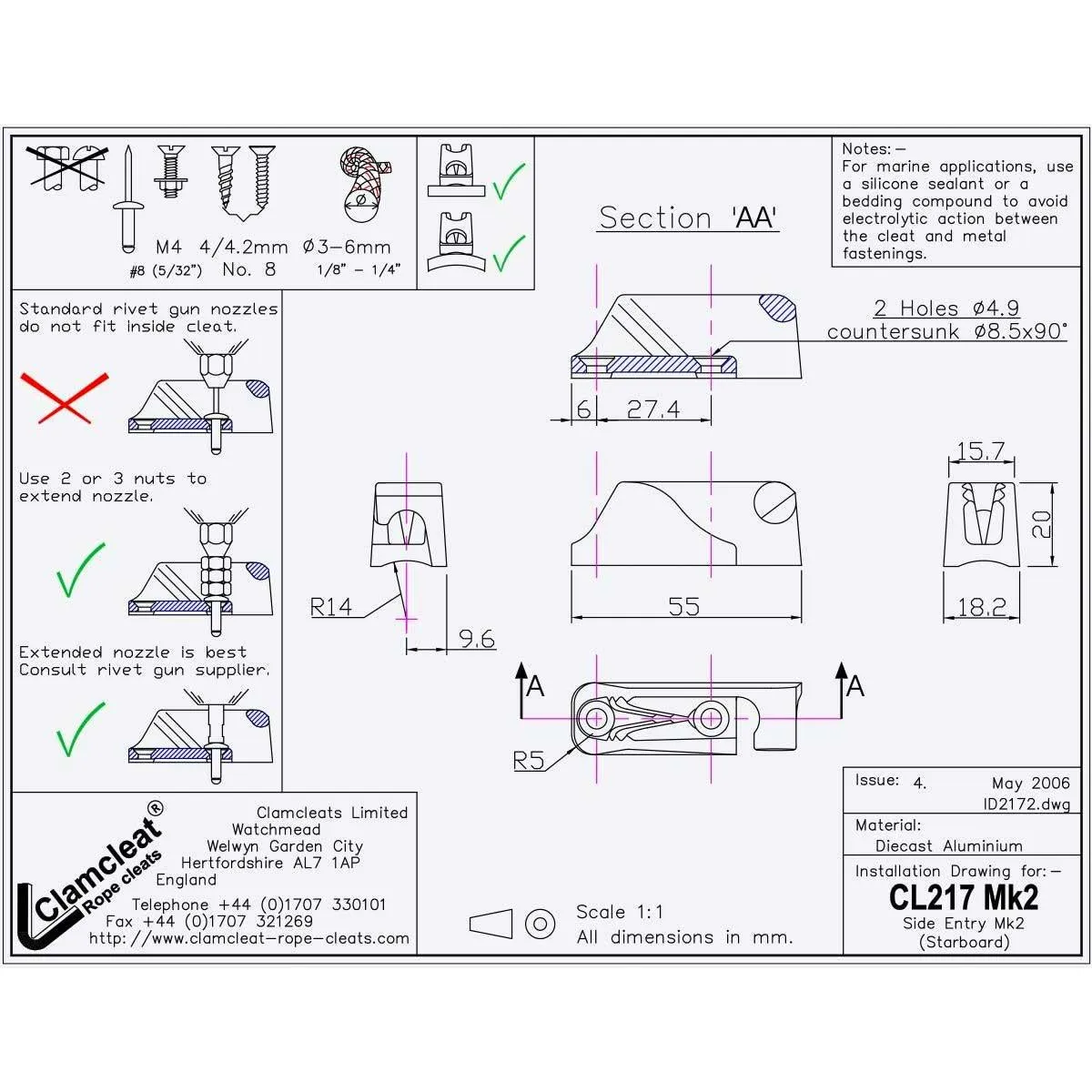 Clamcleat CL217 Mk2AN Side Entry - Starboard - CL217 MK2AN