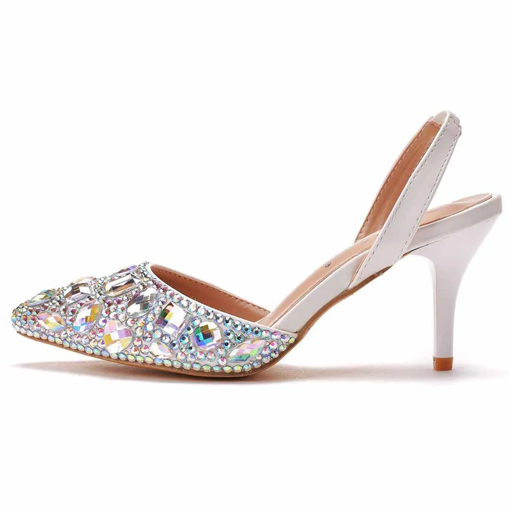 Closed toe rhinestone heels formal sandals for women- sparkling heels wedding