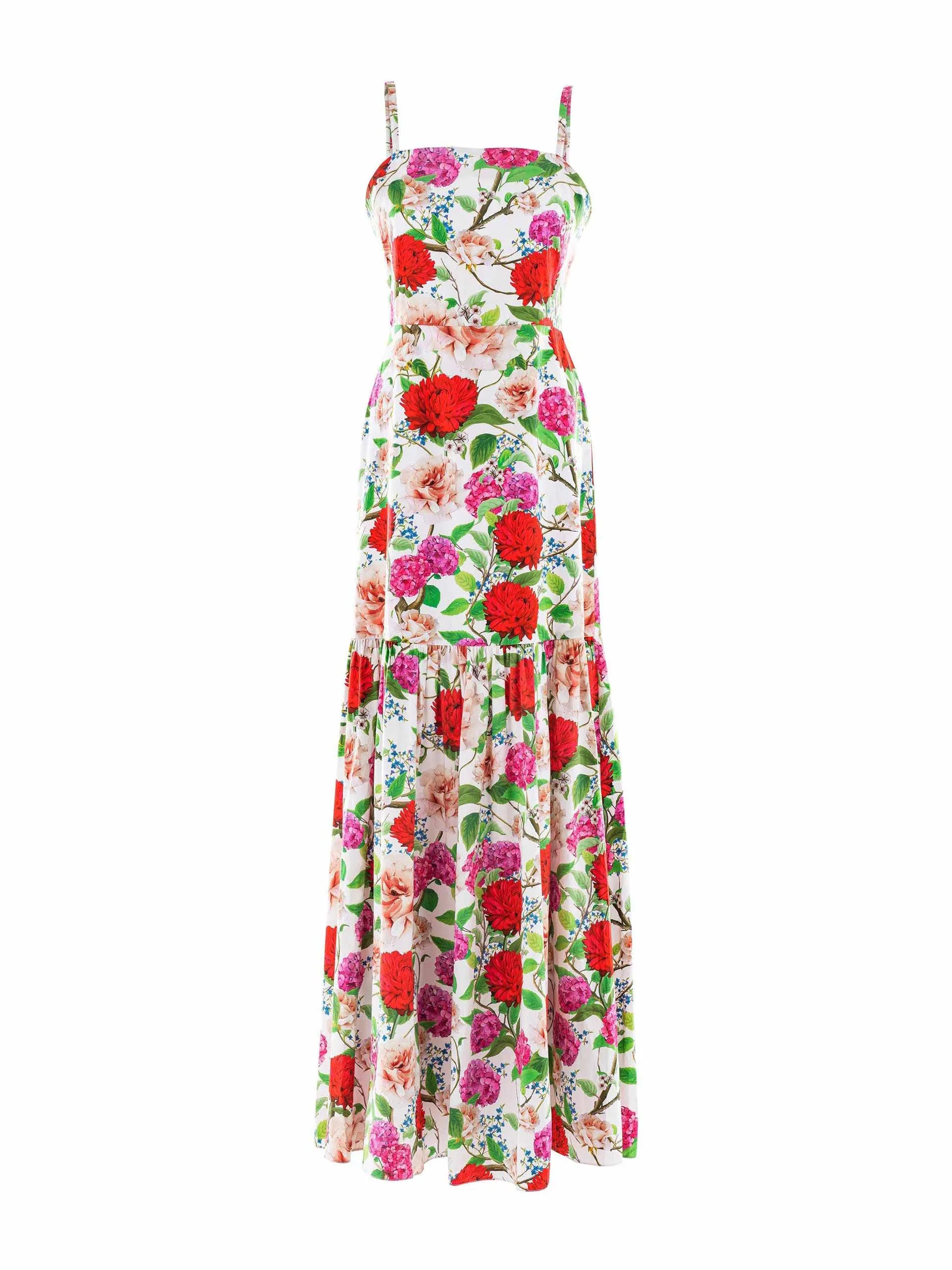 Cordiela pink, red and white cotton floral maxi dress