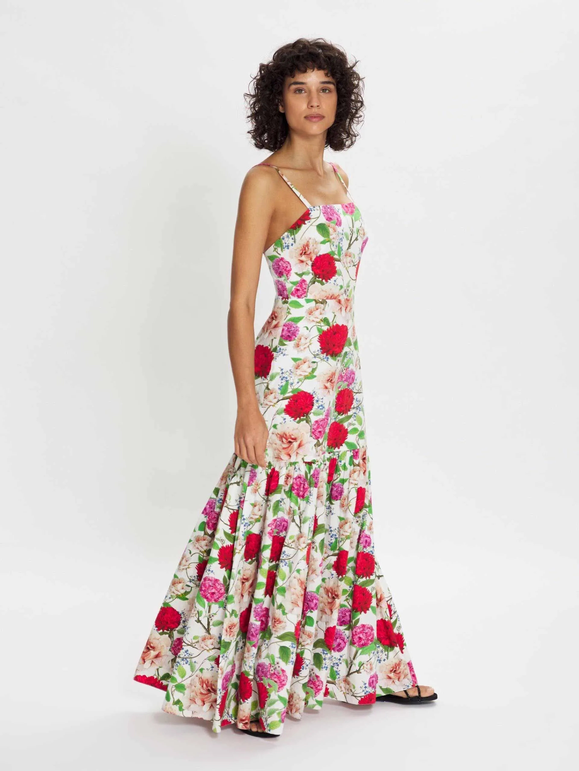 Cordiela pink, red and white cotton floral maxi dress